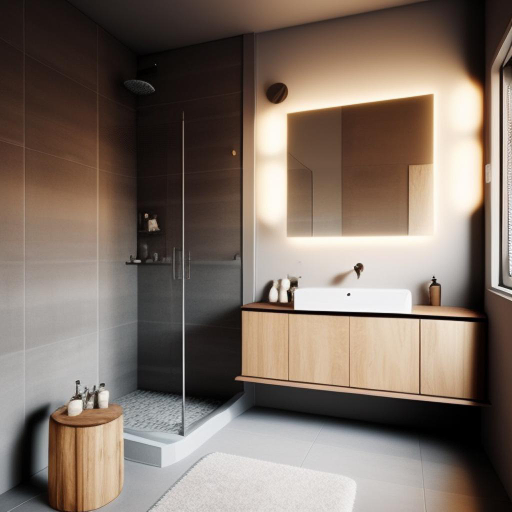 "Contemporary and innovative modern bathroom interior design influenced by AI technology."