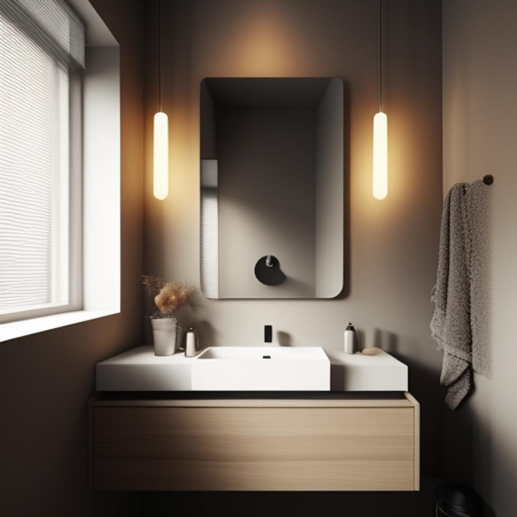 Innovative modern bathroom layout crafted through AI technology.