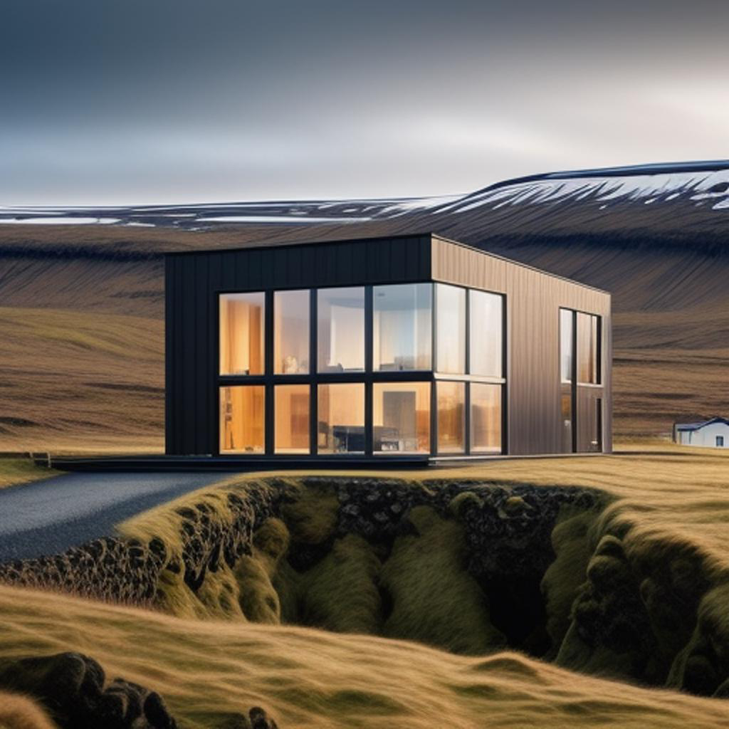 "A futuristic home built with sustainable materials amidst Iceland's serene vistas."