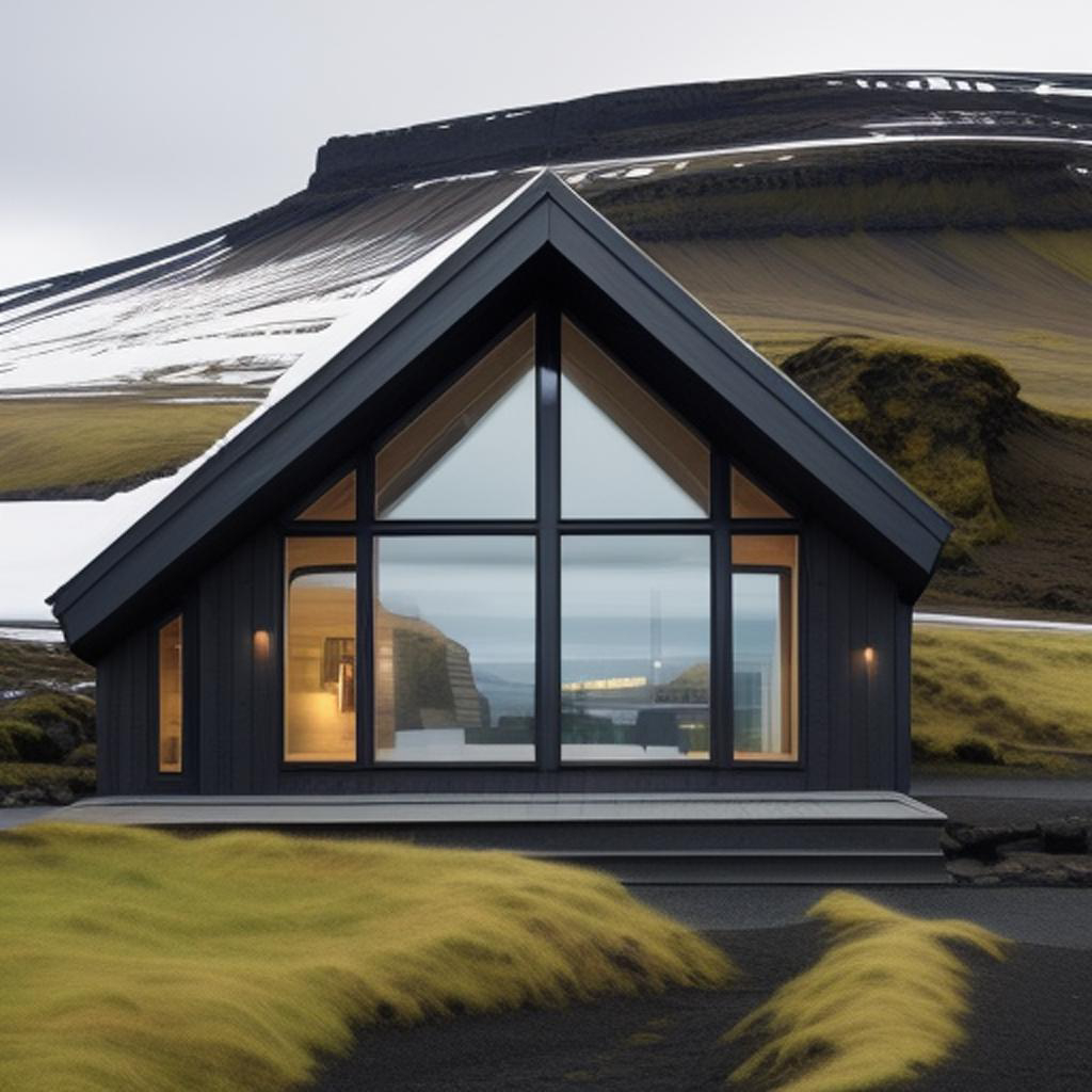 Architectural elegance showcased in a home overlooking Iceland's dramatic cliffs."