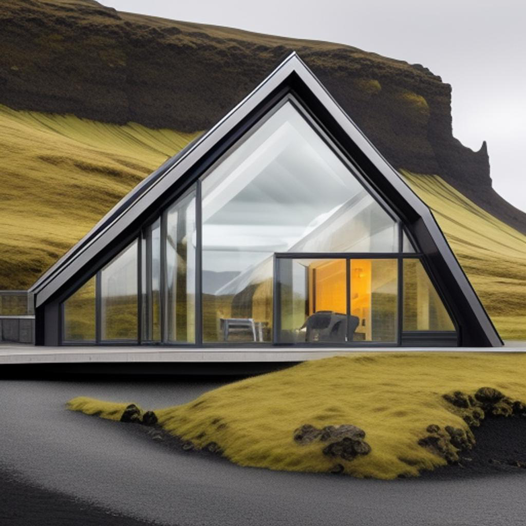 "An aerial shot of an innovative home designed to complement Iceland's terrain.