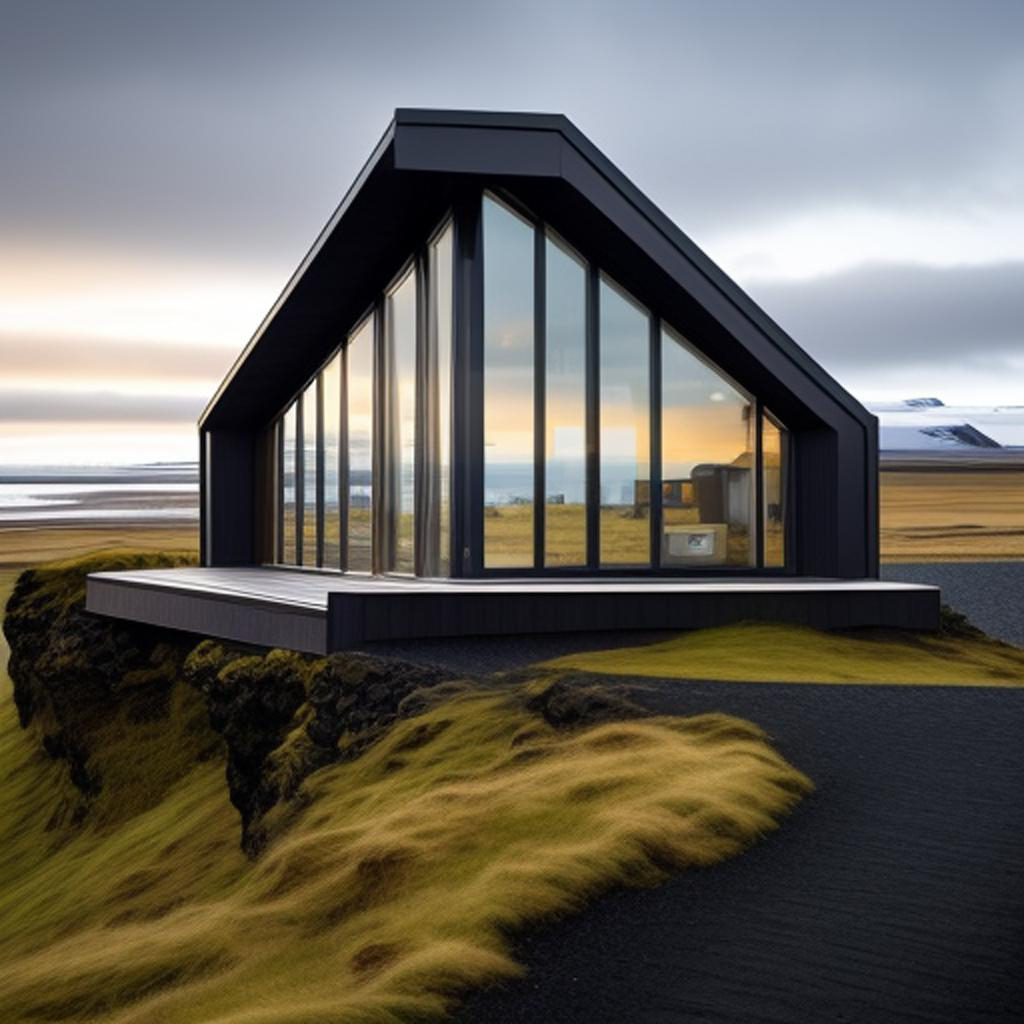 "A sleek, angular home nestled against Iceland's mountainous backdrop."