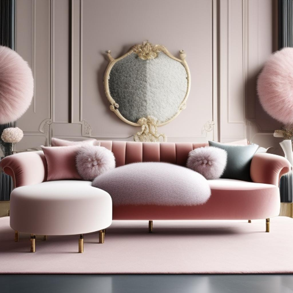 Elevate your living space with the allure of Fluffy Muffy Chic, featuring a harmonious blend of inviting seating and tastefully designed wall embellishments."