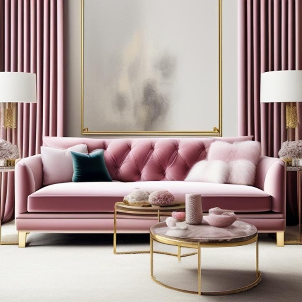 Immerse yourself in the allure of Fluffy Muffy Chic – an opulent living room boasting plush sofas and tasteful wall adornments."