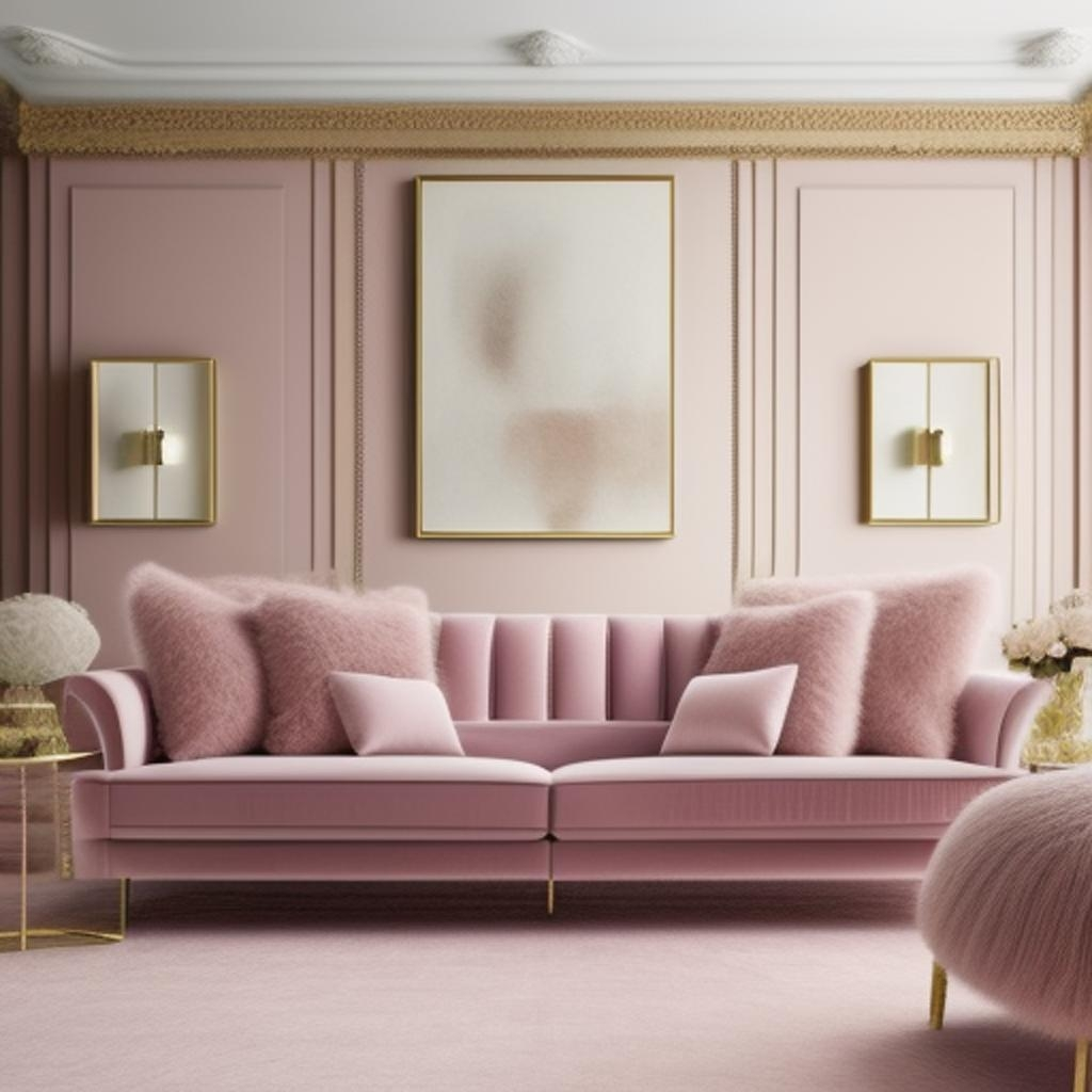 A lavish interior design featuring the essence of Fluffy Muffy Chic in a cozy living space with stylish seating arrangements and decorative walls.