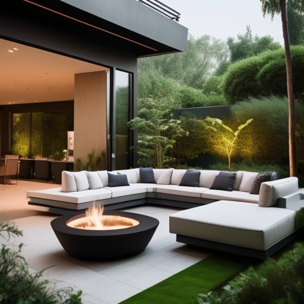 "A picturesque scene unfolds as modern interiors seamlessly connect with the tranquility of a lush garden paradise."