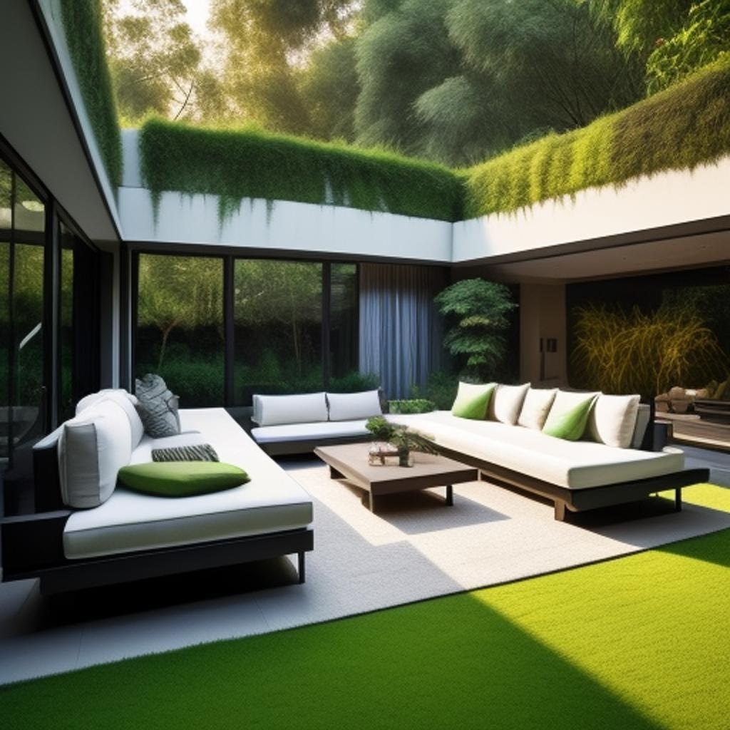 A breathtaking snapshot of modern living seamlessly blending with the tranquility of a backyard garden oasis.