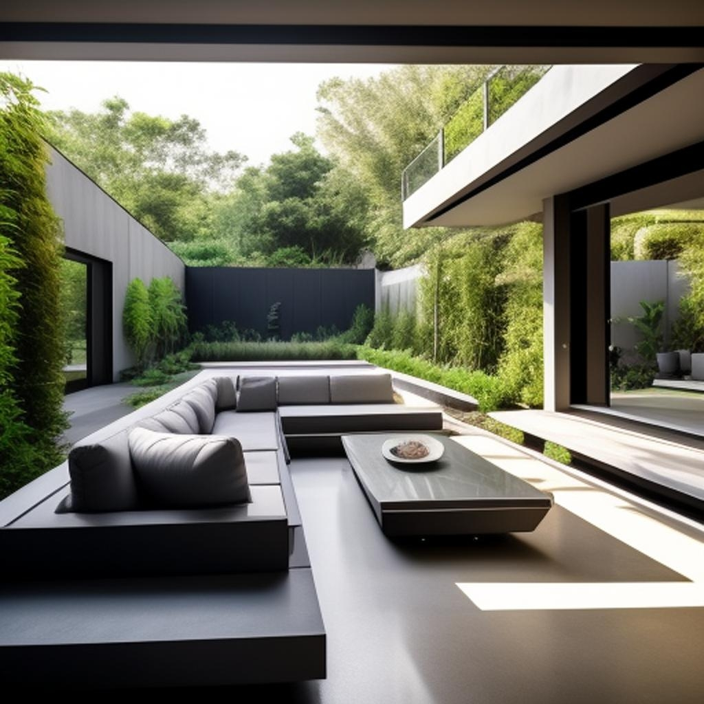 Nature's embrace captured in UHD resolution – a modern living room surrounded by the serenity of a lush backyard garden."