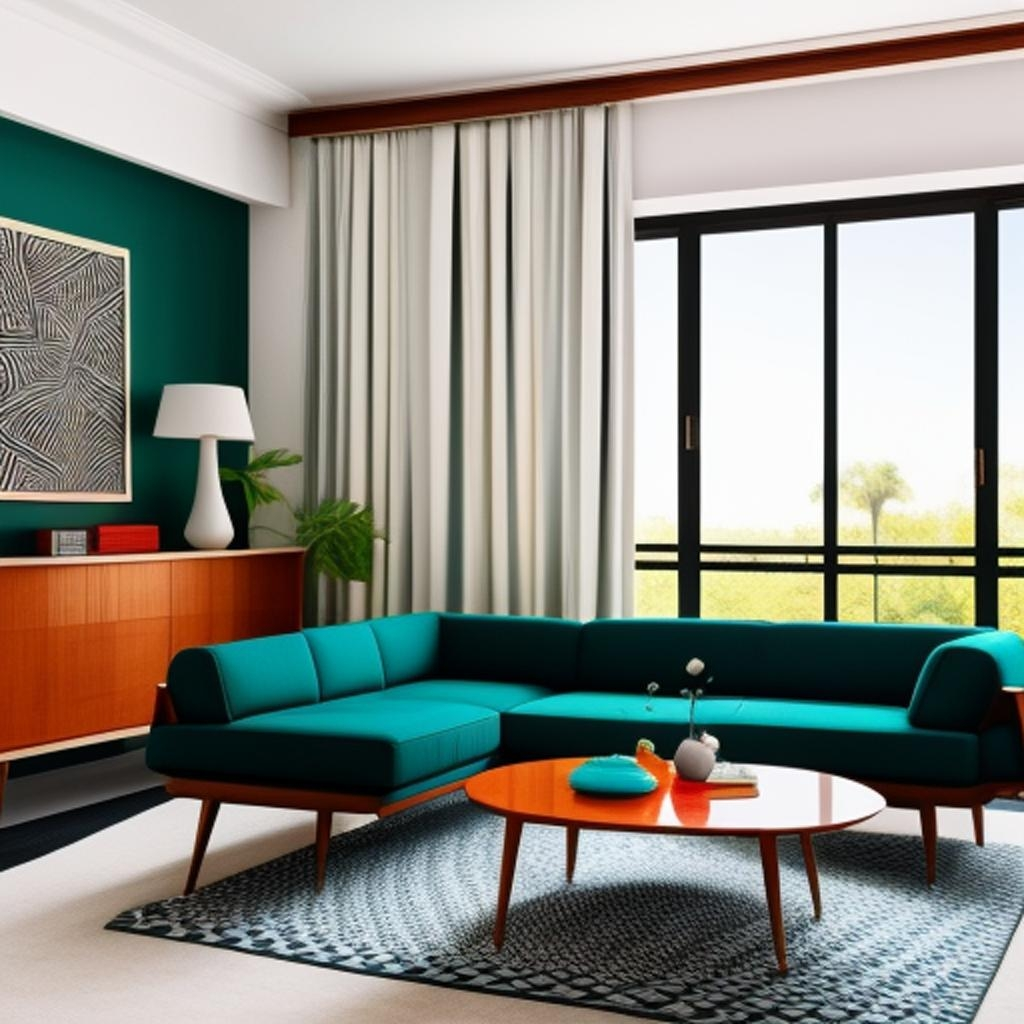 Uplifting mid-century modern aesthetics in a vividly decorated space."