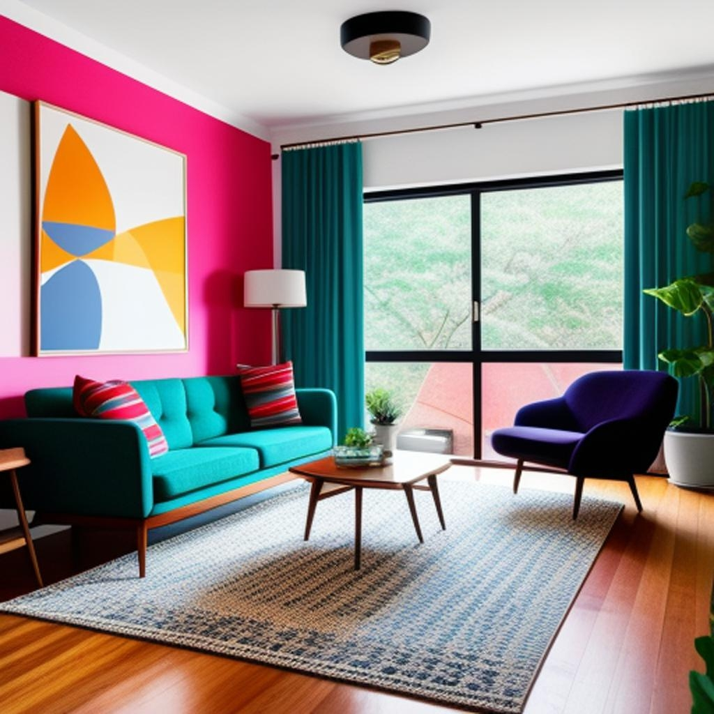 Elegant interior design featuring bold patterns and bright hues."