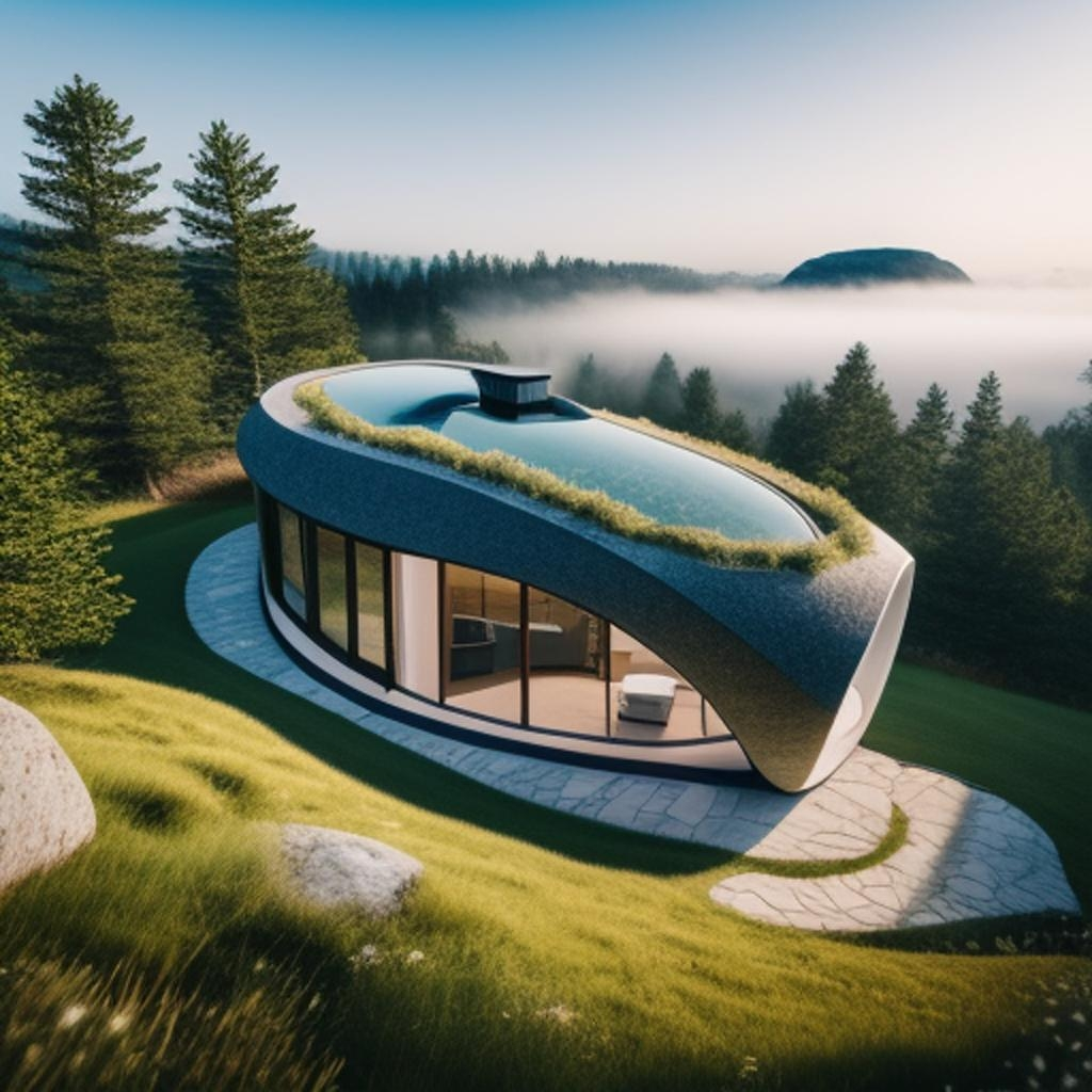 A modern house with a lush green roof, seamlessly blending contemporary design with nature's beauty.
