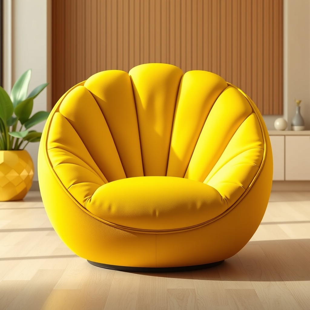 Modern yellow armchair with plush upholstery in a minimalist interior design.