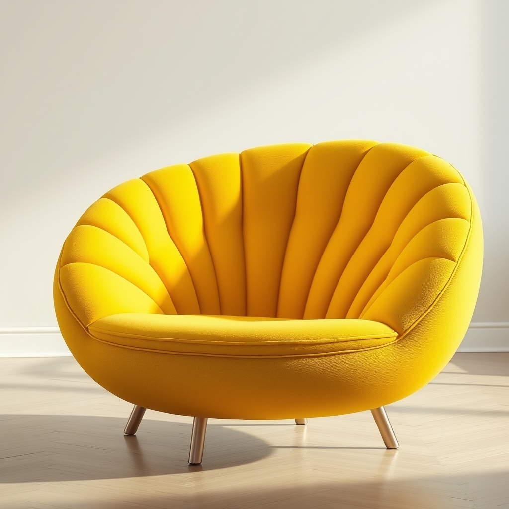 Modern yellow armchair with sleek design in a brightly lit room, perfect for elevating home and office interior decor.